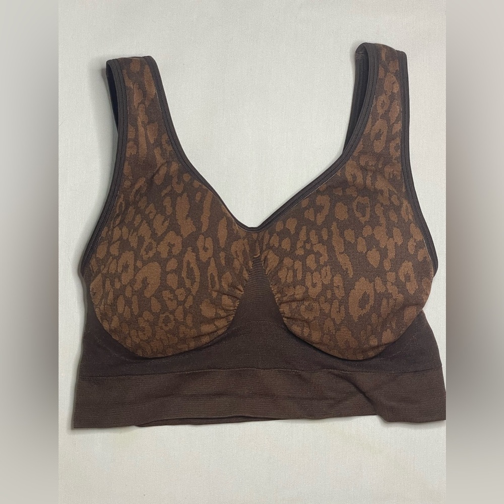 NWOT Rhonda Shear Brown Leopard Print Comfort Bra w Removable Padding Size M